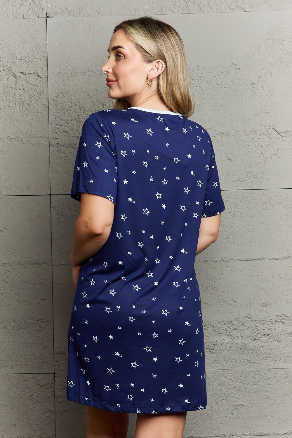 MOON NITE Quilted Quivers Button Down Sleepwear Dress featuring a button-down design, short sleeves, and a relaxed fit in a stylish pattern.
