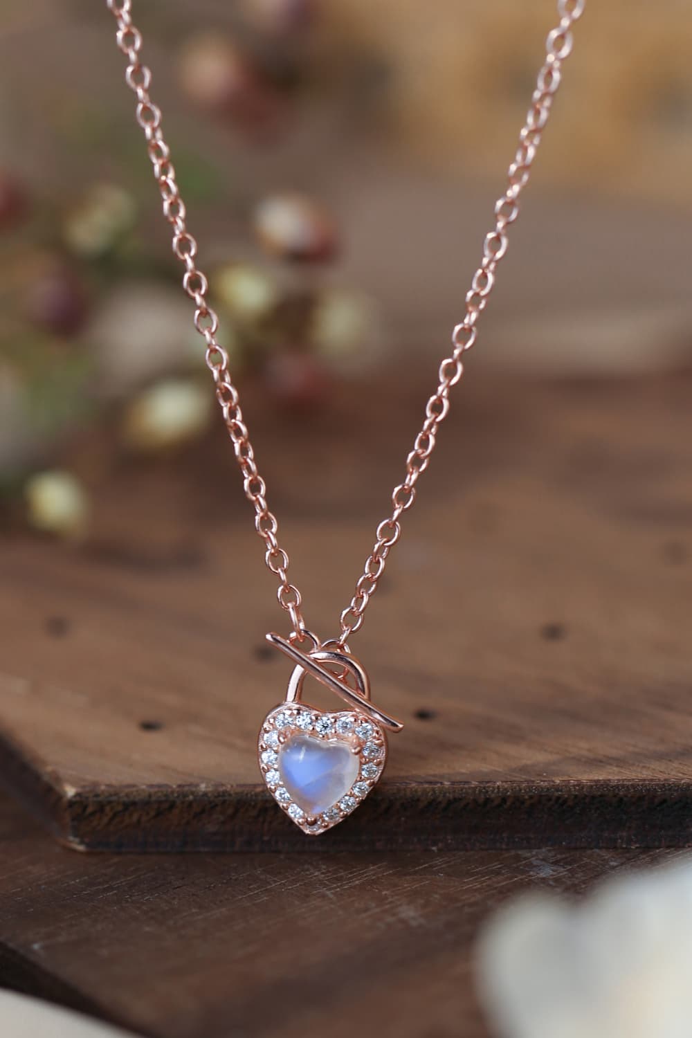Moonstone Heart Lock Pendant Necklace featuring natural moonstone, sterling silver, and zircon in a modern heart lock design.