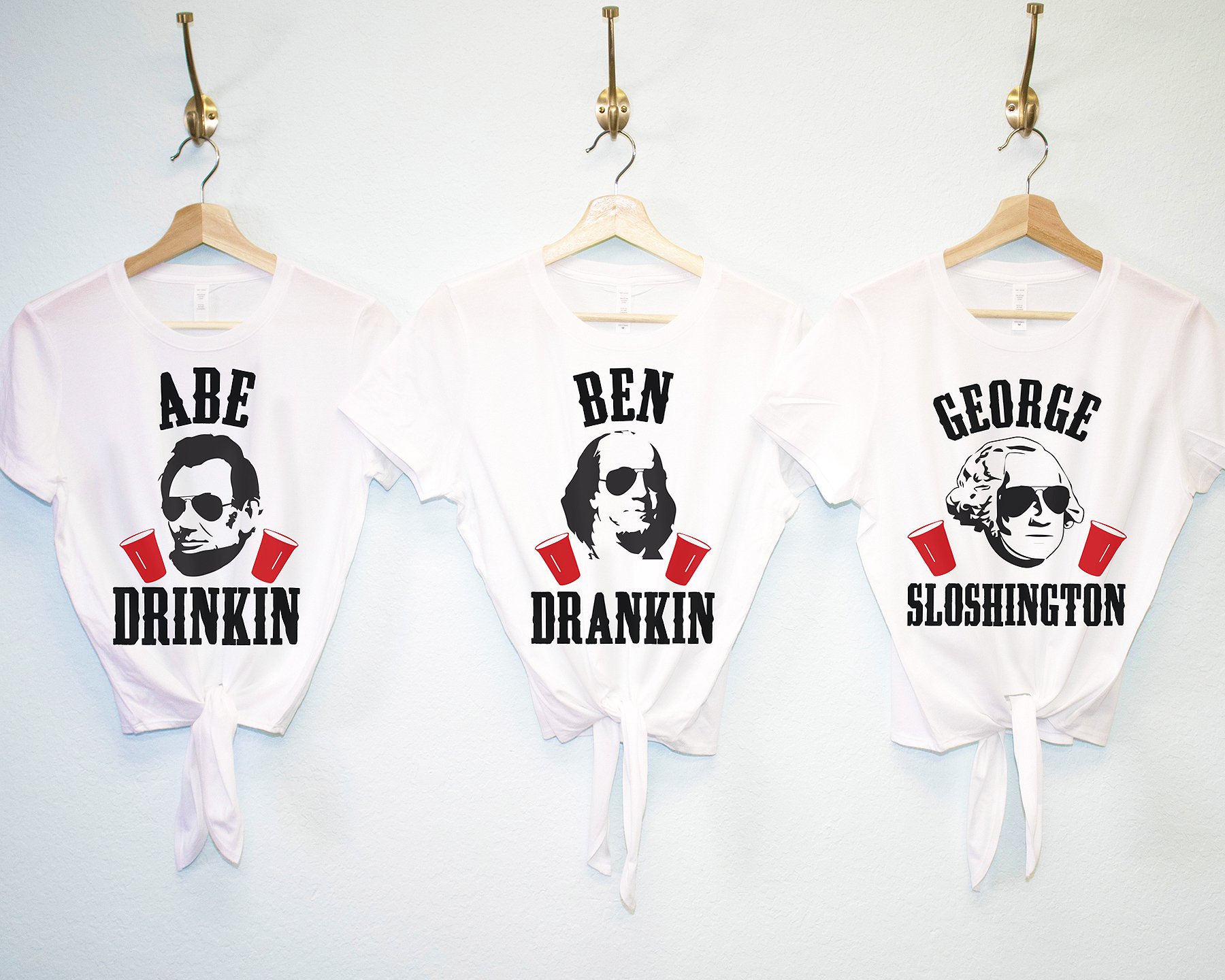 Mount Sloshmore White Crop Top featuring humorous presidential designs in black and red print, perfect for 4th of July celebrations.