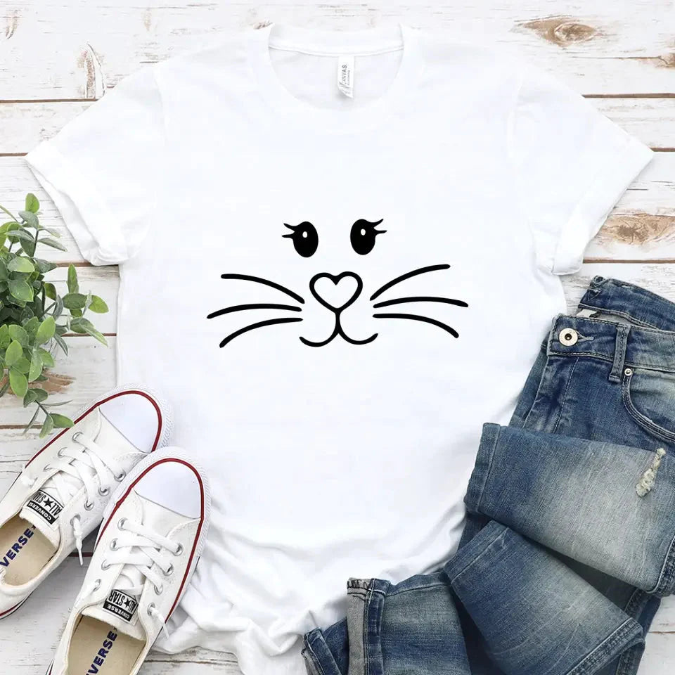 Mrs. And Mr. Bunny Face Couple Tee featuring cute bunny designs, perfect for couples.