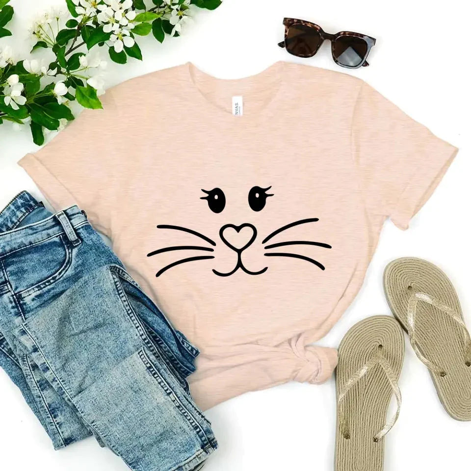 Mrs. And Mr. Bunny Face Couple Tee featuring cute bunny designs, perfect for couples.