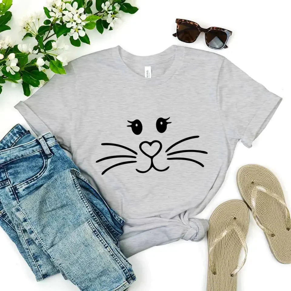 Mrs. And Mr. Bunny Face Couple Tee featuring cute bunny designs, perfect for couples.