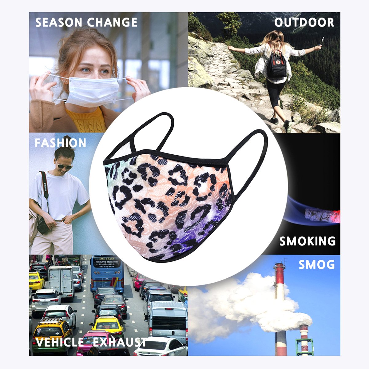 Multi Animal 3-Layered Face Cover featuring a unique animal print design, made from polyester and cotton, suitable for unisex wear.