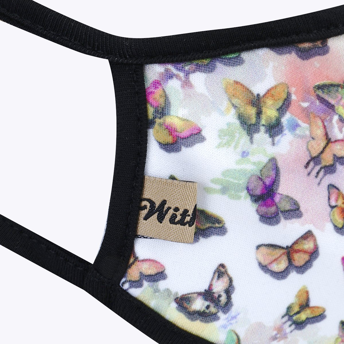 Multi Butterflies 3-Layered Face Cover featuring a vibrant butterfly print, made of polyester and cotton, designed for comfort and protection.