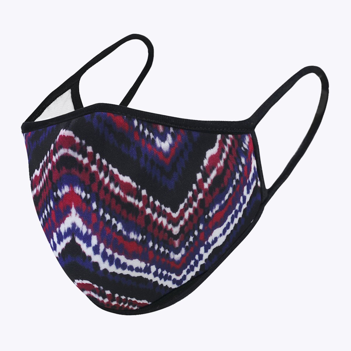 Multi Chevron 3-Layered Face Cover featuring a stylish chevron print, made from polyester and cotton, designed for comfort and protection.