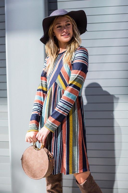 A vibrant Multi Color Cross Stripe Midi Dress featuring a stylish cross stripe pattern, perfect for various occasions.