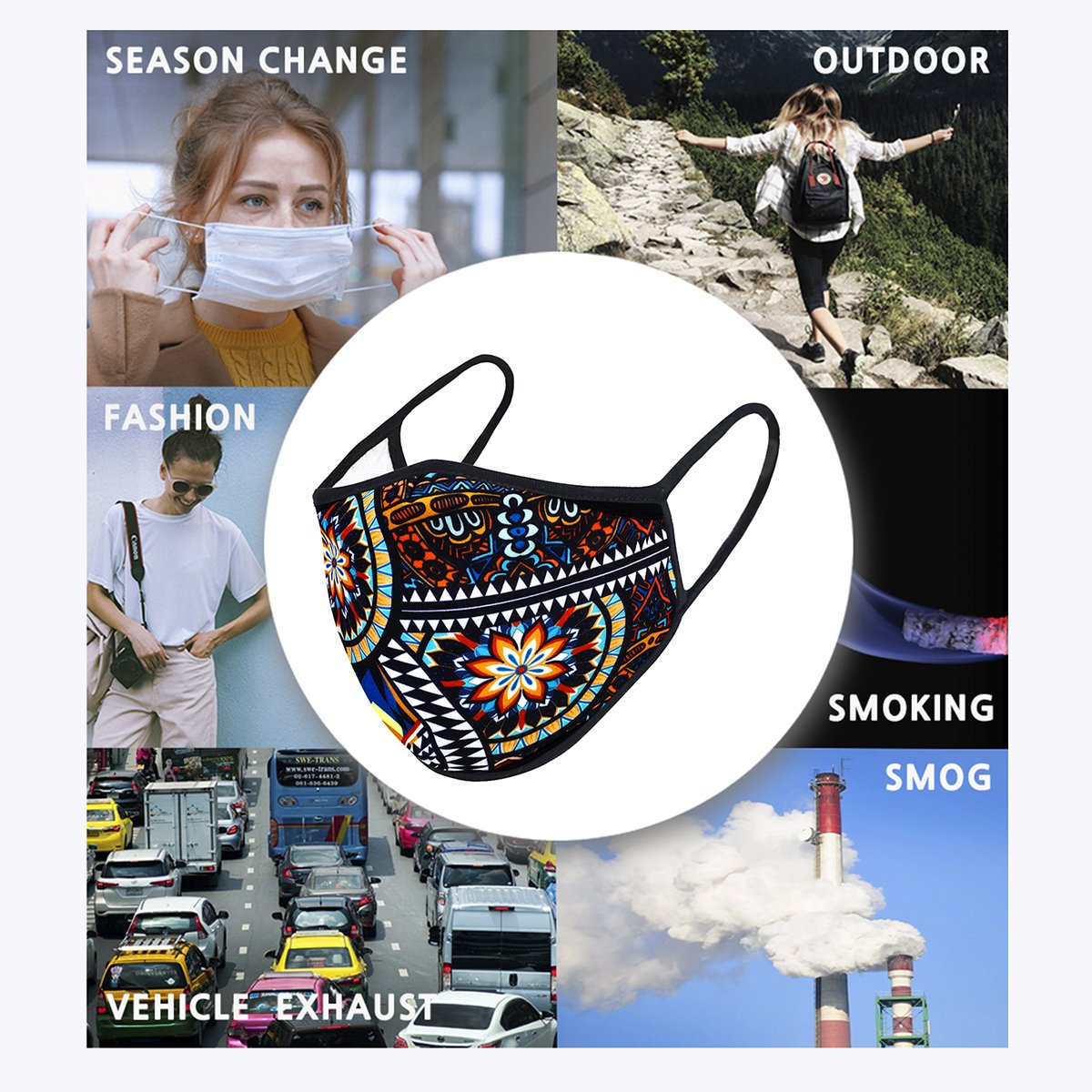 Multi Suzani 3-Layered Face Cover featuring a unique print design, made from polyester and cotton, suitable for unisex wear.