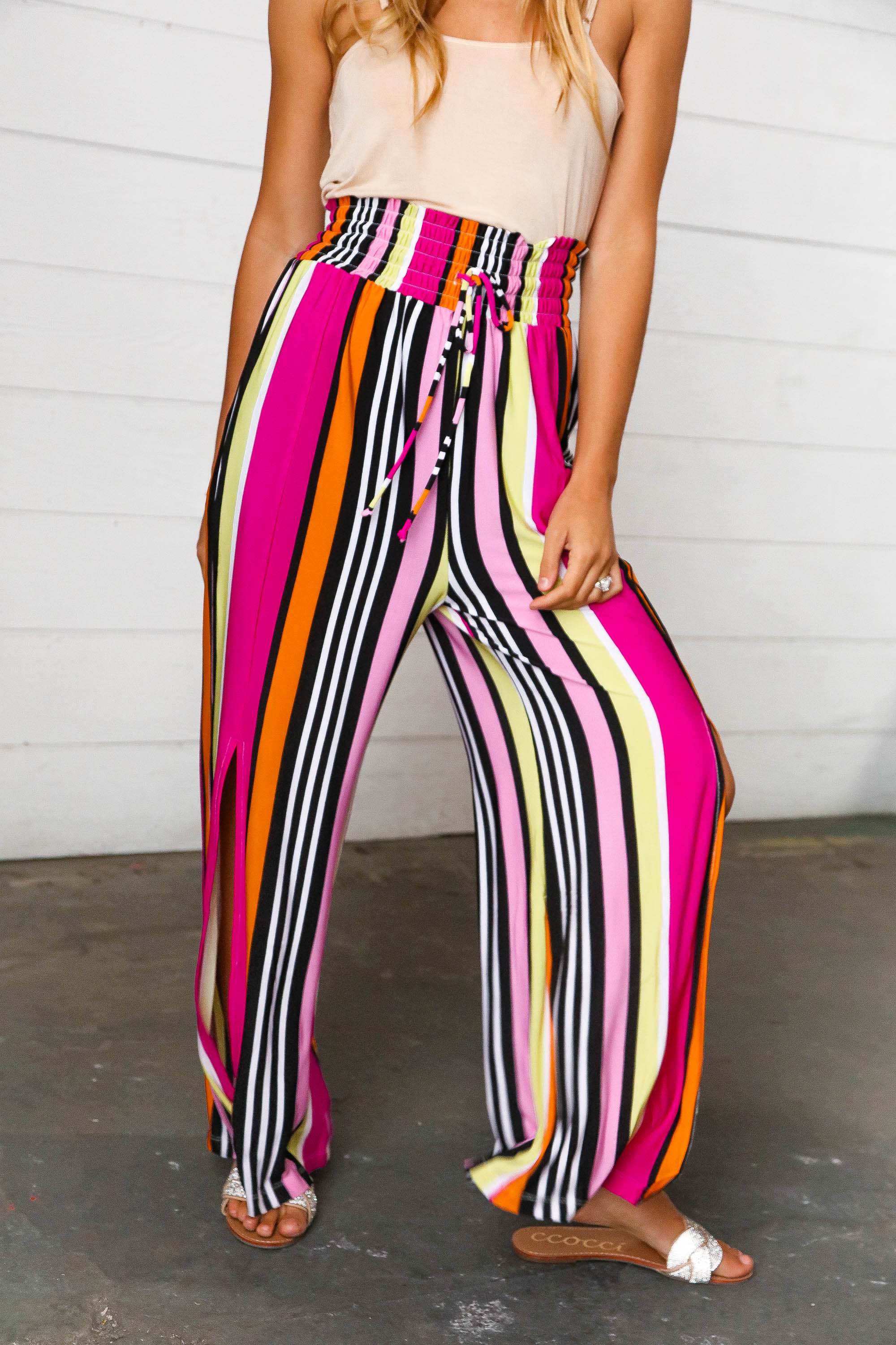 Palazzo Pants With Side Slits Cotton Linen Straight Wide Leg Pants