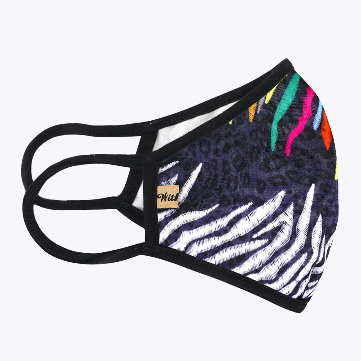 Multi-Colors Cheetah 3-Layered Face Cover showcasing a vibrant cheetah print design, made from polyester and cotton, suitable for unisex wear.