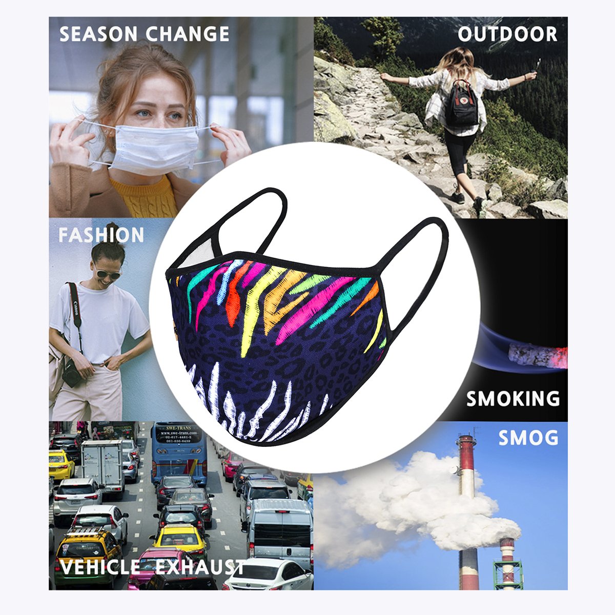 Multi-Colors Cheetah 3-Layered Face Cover showcasing a vibrant cheetah print design, made from polyester and cotton, suitable for unisex wear.