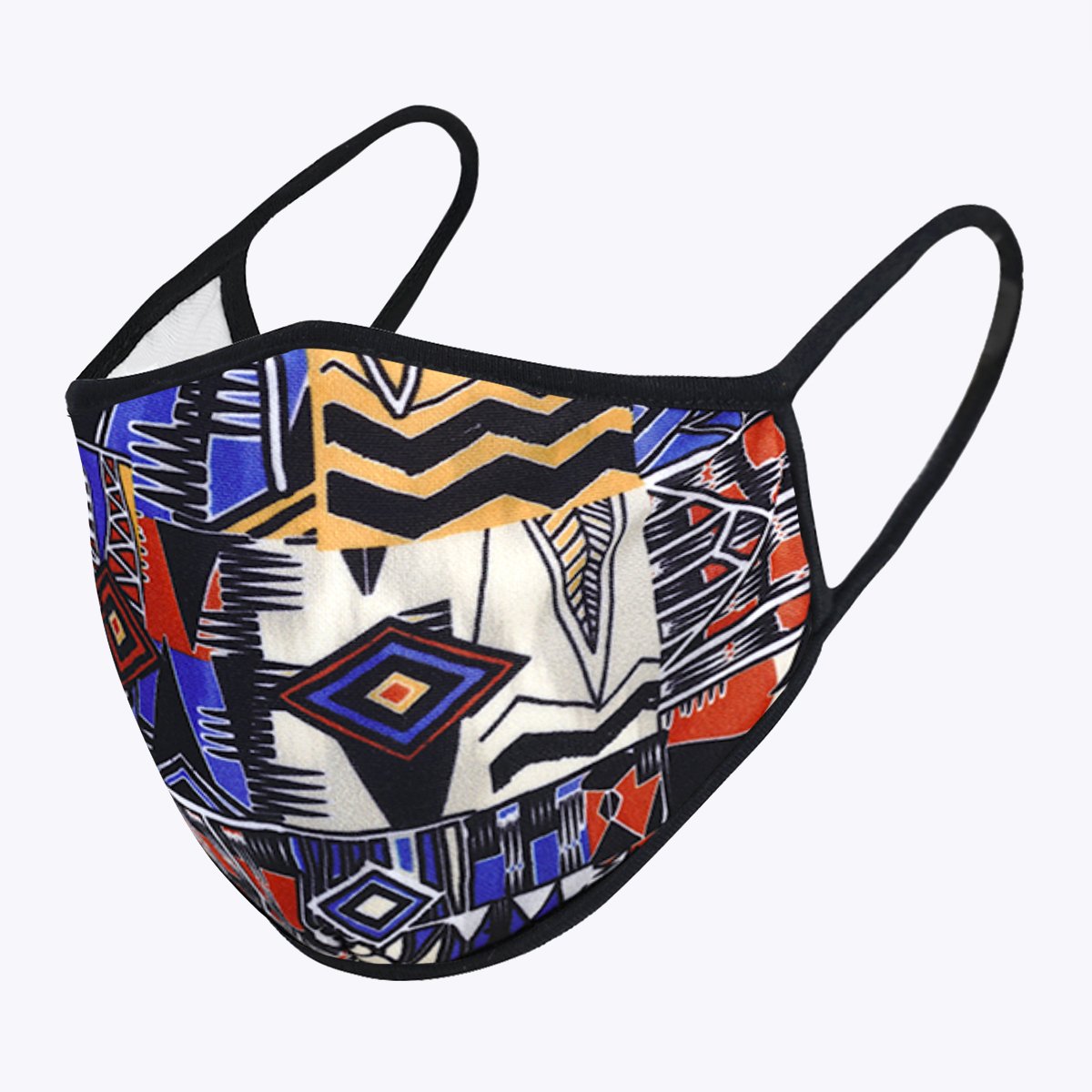 Multi-colors Greek 3-Layered Face Cover featuring a unique Greek print design, made from polyester and cotton, suitable for unisex wear.