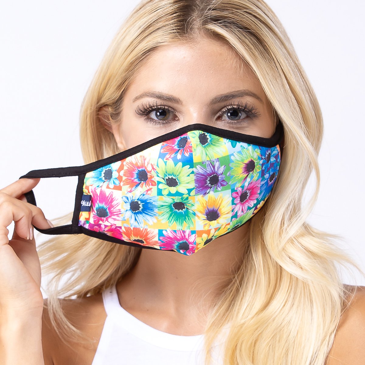 Multi-colors Sun Flower 3-Layered Face Cover featuring a vibrant sunflower print, designed for comfort and protection.