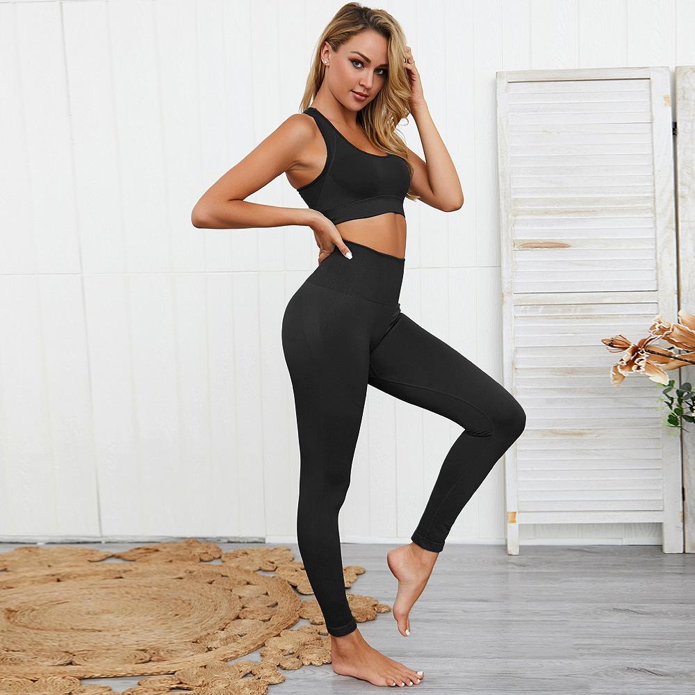 A stylish muted color yoga set made of nylon and spandex, featuring a comfortable fit and modern design, perfect for yoga and workouts.
