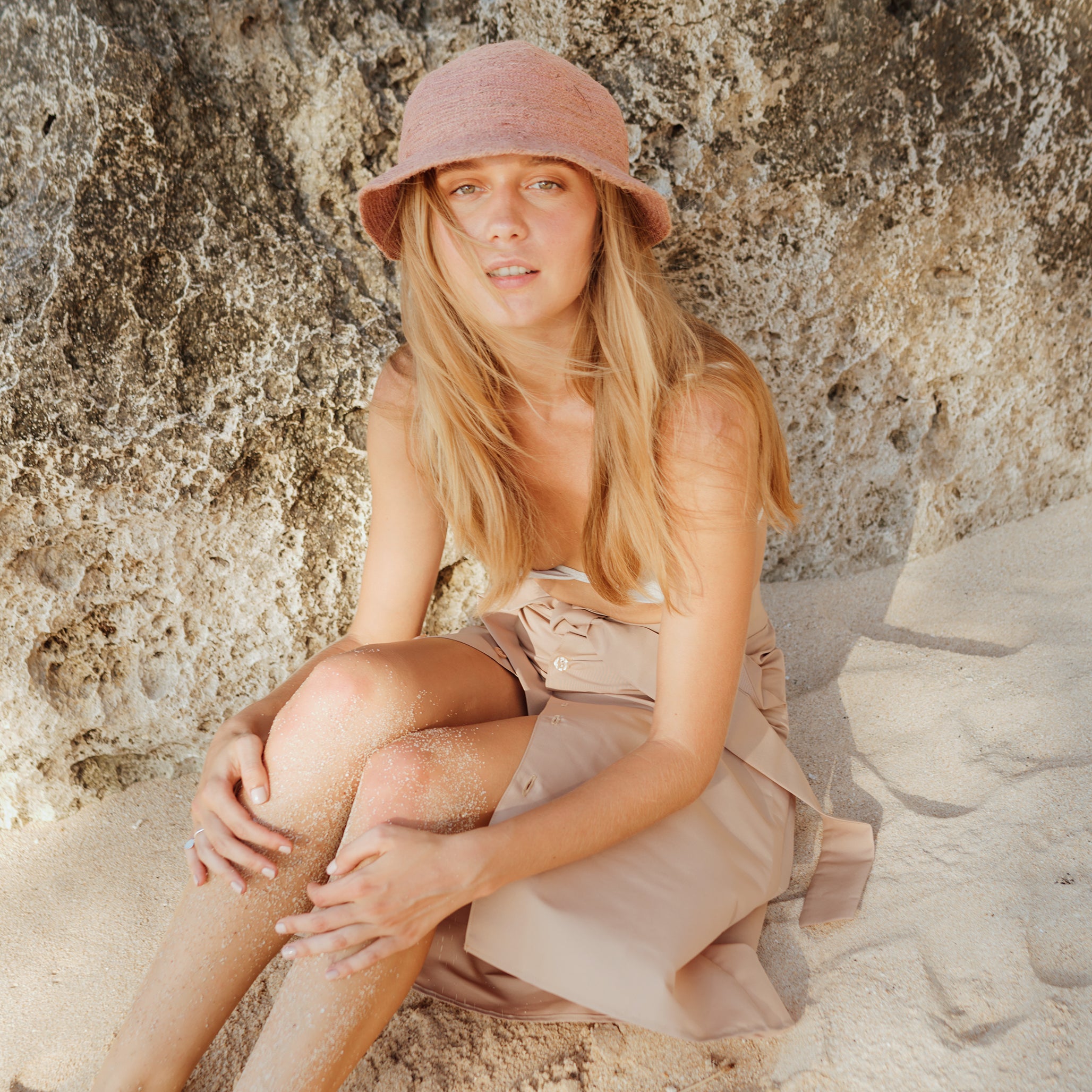 NALA Safari Jute Straw Hat in Blush Rose, featuring a stylish design with a 4-inch crown and 1.5-inch brim, made from 100% jute with linen lining.