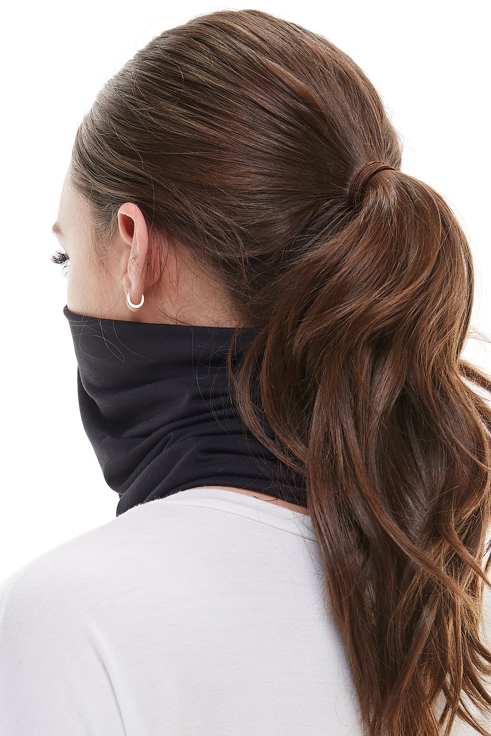 A colorful neck gaiter bandana scarf face mask made from stretchy fabric, designed to cover the mouth and nose comfortably.