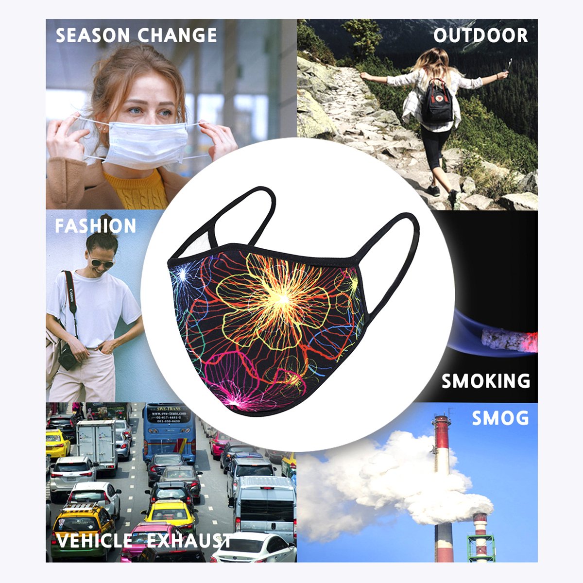 Neon Multi 3-Layered Face Cover featuring a vibrant print design, made with polyester and cotton, suitable for unisex wear.