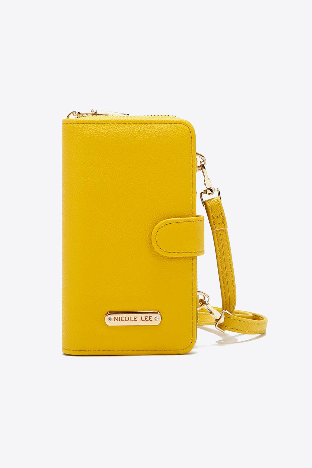 Nicole Lee USA Two-Piece Crossbody Phone Case Wallet in pebbled vegan leather, featuring a universal phone holder and multiple card slots.
