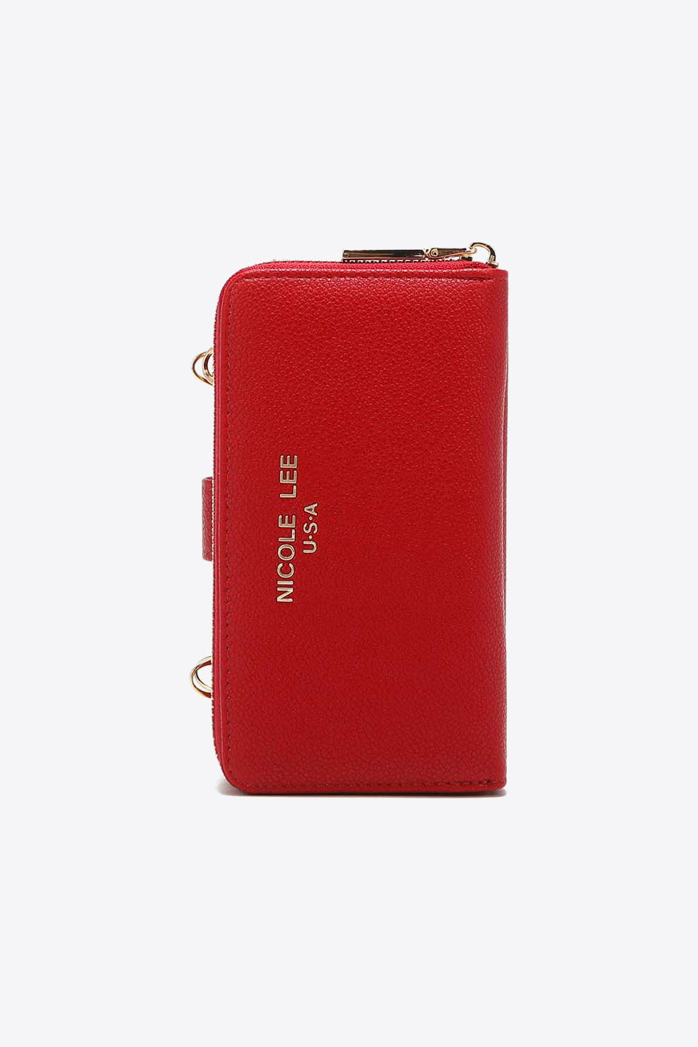 Nicole Lee USA Two-Piece Crossbody Phone Case Wallet in pebbled vegan leather, featuring a universal phone holder and multiple card slots.