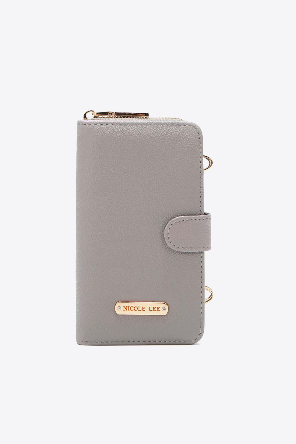 Nicole Lee USA Two-Piece Crossbody Phone Case Wallet in pebbled vegan leather, featuring a universal phone holder and multiple card slots.