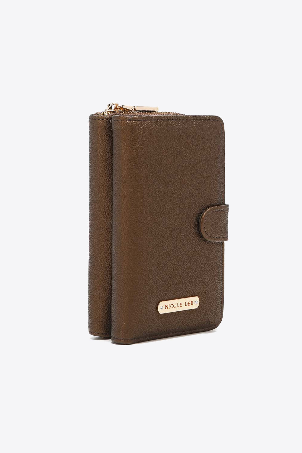 Nicole Lee USA Two-Piece Crossbody Phone Case Wallet in pebbled vegan leather, featuring a universal phone holder and multiple card slots.