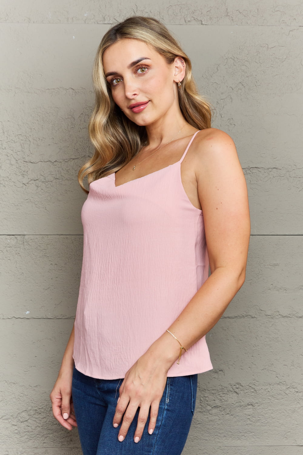 Ninexis For The Weekend Loose Fit Cami in solid color, featuring adjustable spaghetti straps and a relaxed silhouette, perfect for casual or layered outfits.