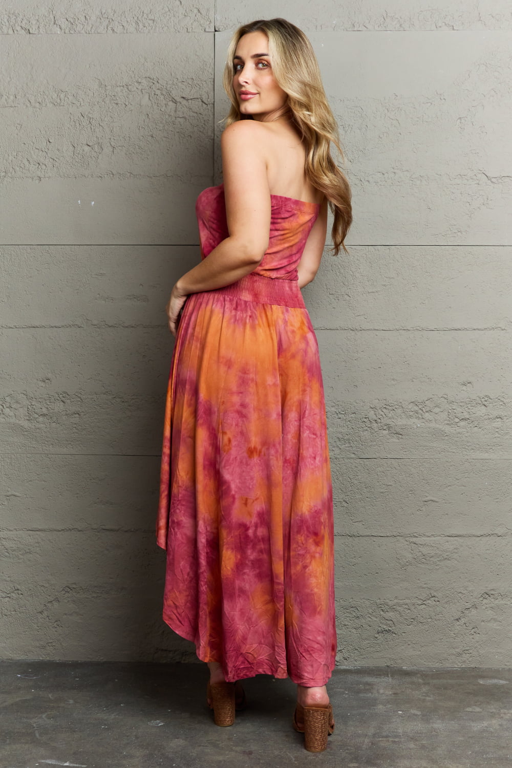 Ninexis In The Mix Sleeveless High Low Tie Dye Dress featuring vibrant colors and a stylish high-low hemline.