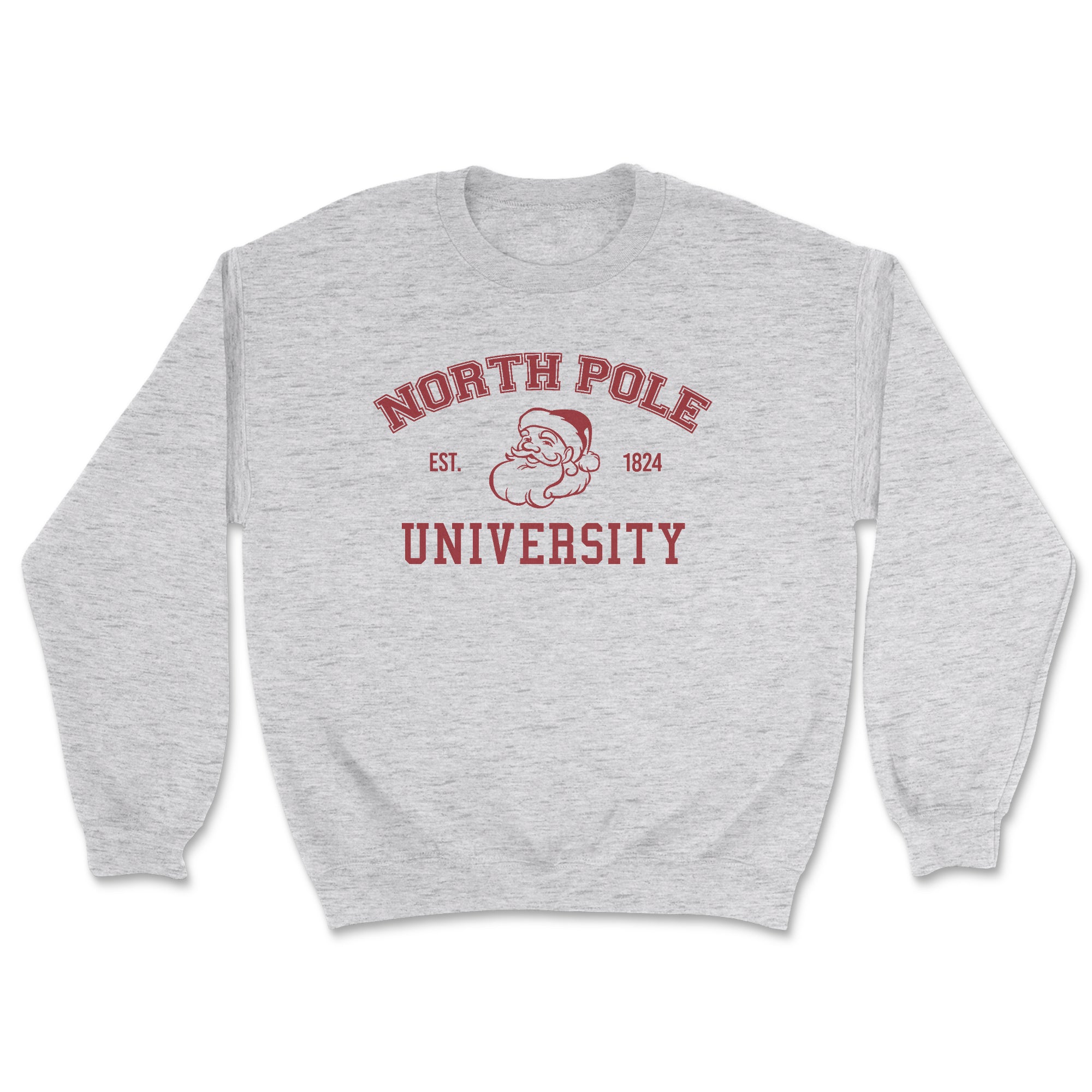 North Pole University Sweatshirt featuring a vibrant print, unisex fit, and soft fabric, designed and printed in the USA.
