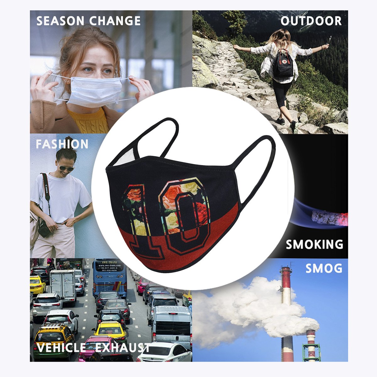 Number 10 Lettering 3-Layered Face Cover featuring a unique print design, made from polyester and cotton, suitable for unisex wear.