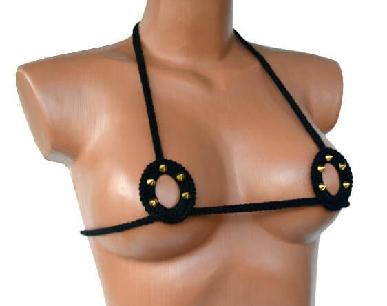 Nuna Extreme Crotchless Bikini Set in black, showcasing a sexy and stylish design made from 100% Turkish cotton yarn.