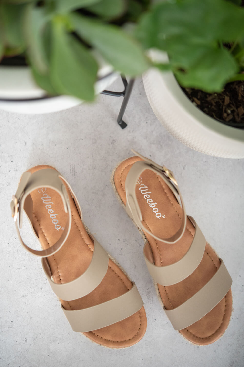 On the Doorstep Espadrille Platform Sandals in Taupe featuring a chunky platform sole and adjustable ankle strap, perfect for casual chic style.