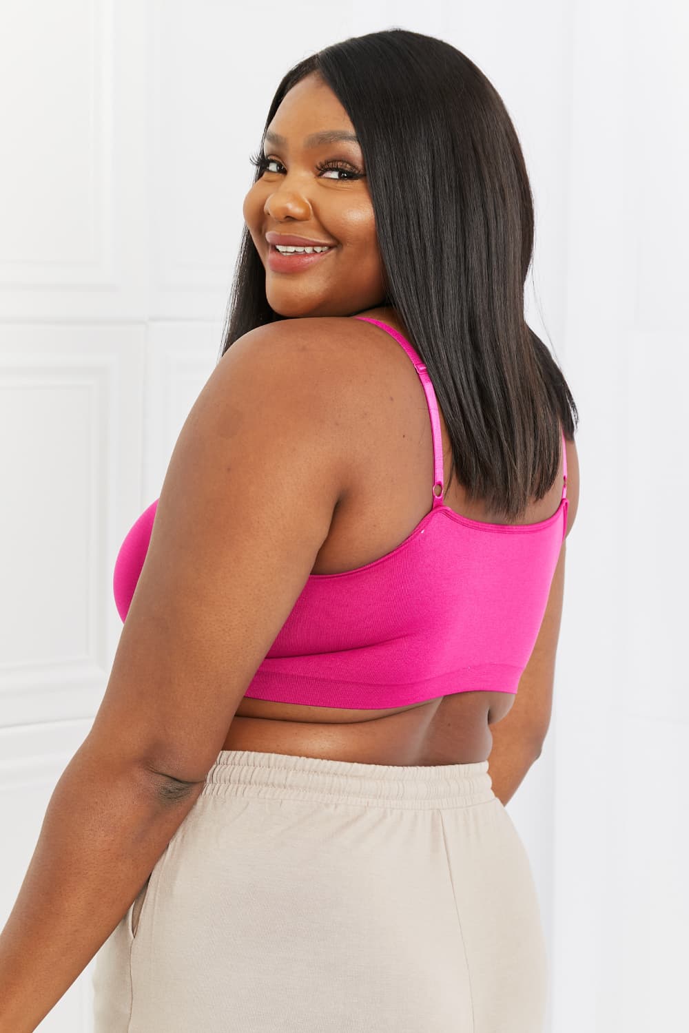 On The Go Full Size Detail Bralette featuring a lattice design, V-neckline, and adjustable straps in a soft fabric.