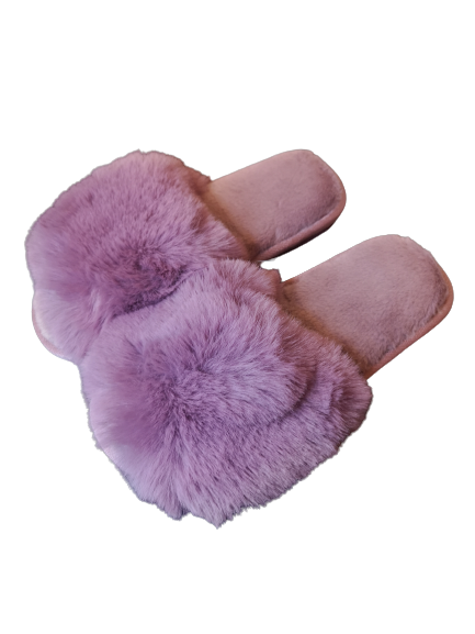 Open Toe Fluffy Slider Slippers in vibrant purple with faux fur and padded sole, showcasing a stylish and cozy design.