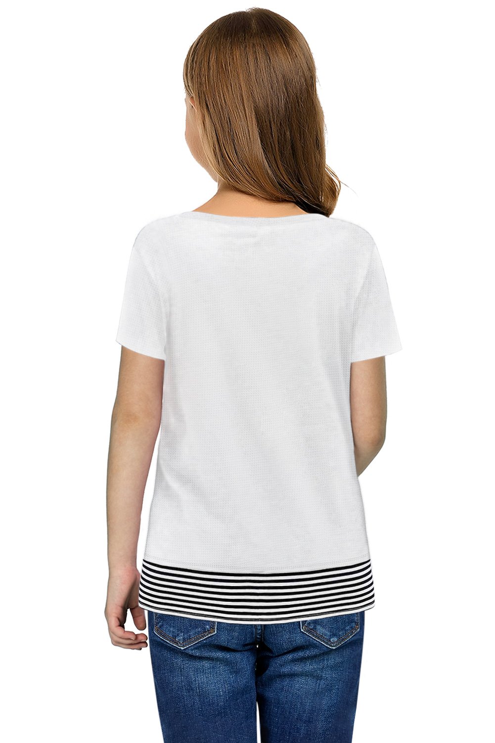 A colorful Parent-child Colorblock Striped Girls' T-shirt featuring a round neck and short sleeves, perfect for kids' casual wear.