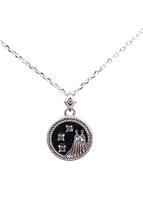 Elegant silver GEMINI pendant necklace showcasing the zodiac sign.