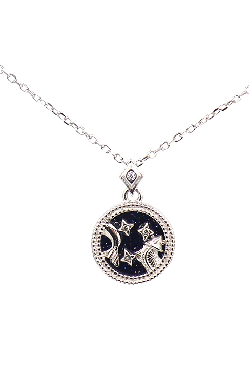 Elegant silver color Pisces pendant necklace showcasing the horoscope sign, crafted from 100% silver.