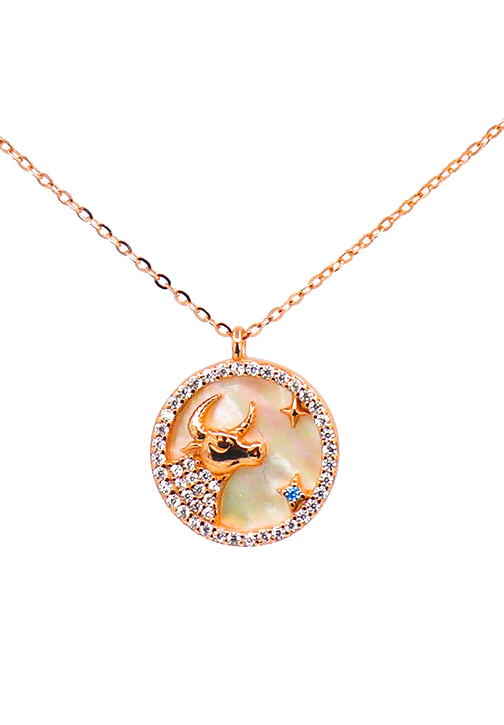 Elegant rose gold Taurus pendant necklace made from 100% silver, showcasing the Taurus horoscope sign.