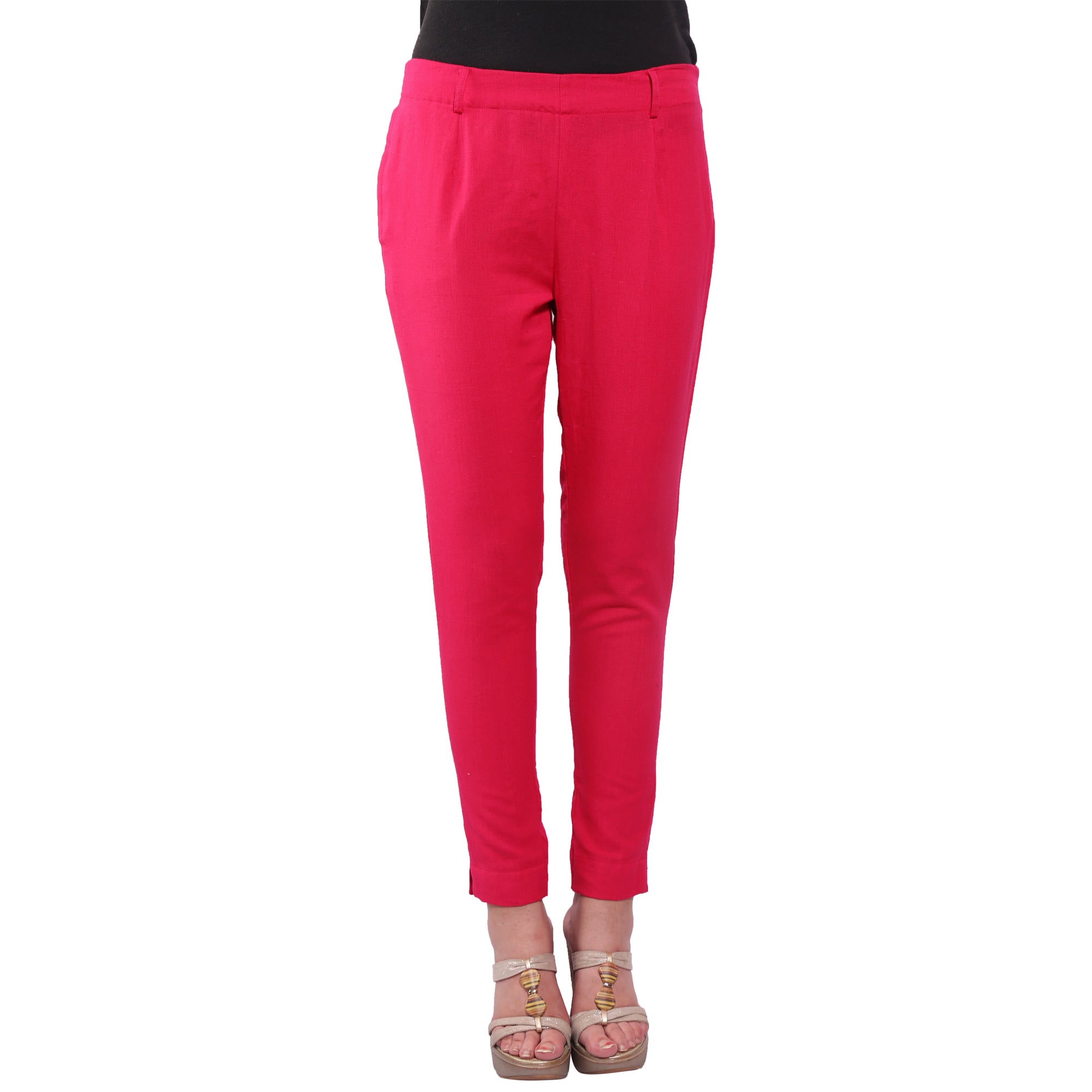 Piya Bawari Pink Cotton Cigarette Pant showcasing smooth fabric and tailored fit.