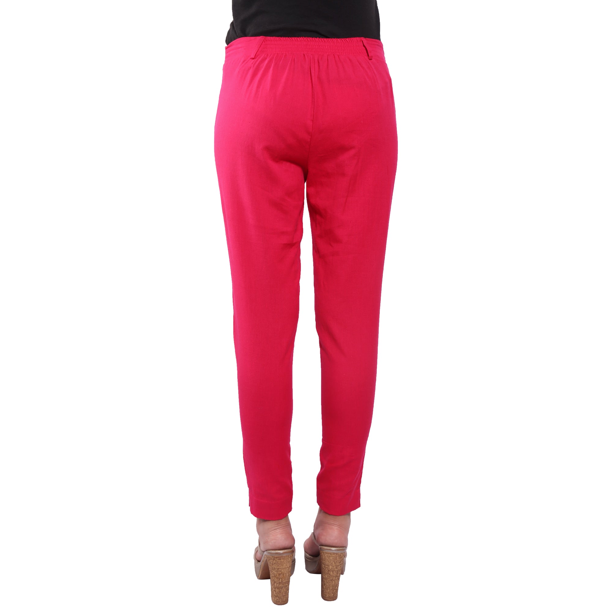 Piya Bawari Pink Cotton Cigarette Pant showcasing smooth fabric and tailored fit.