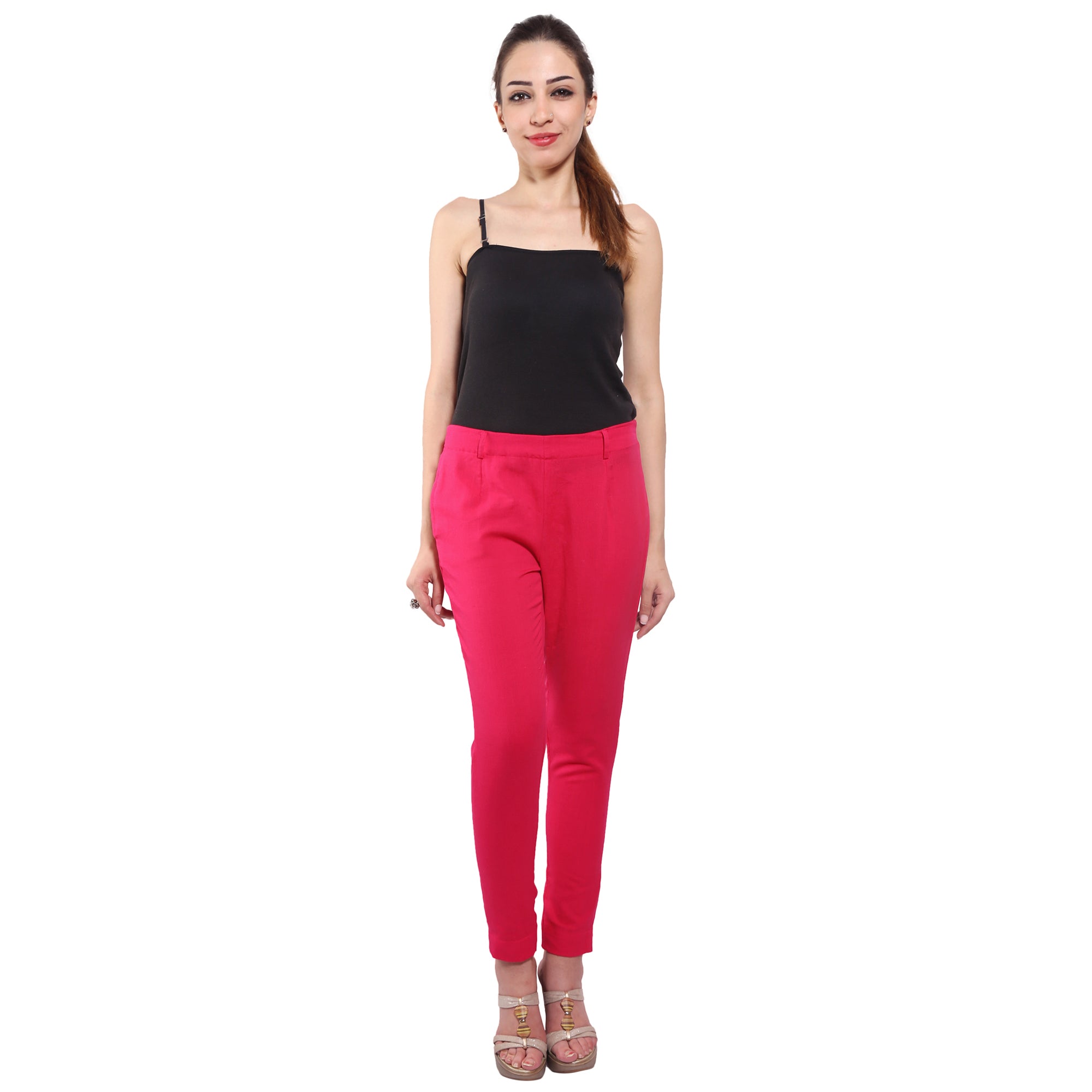 Piya Bawari Pink Cotton Cigarette Pant showcasing smooth fabric and tailored fit.