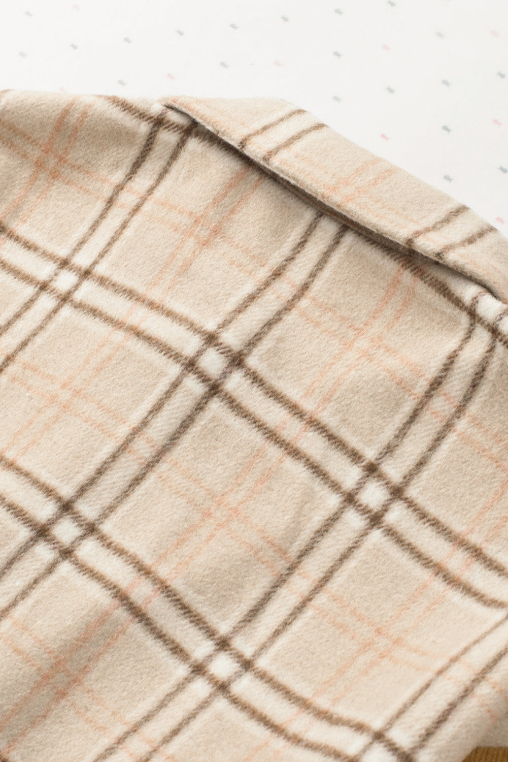 Orange plaid color block patchwork shirt jacket with pocket, showcasing unique patterns and stylish design.