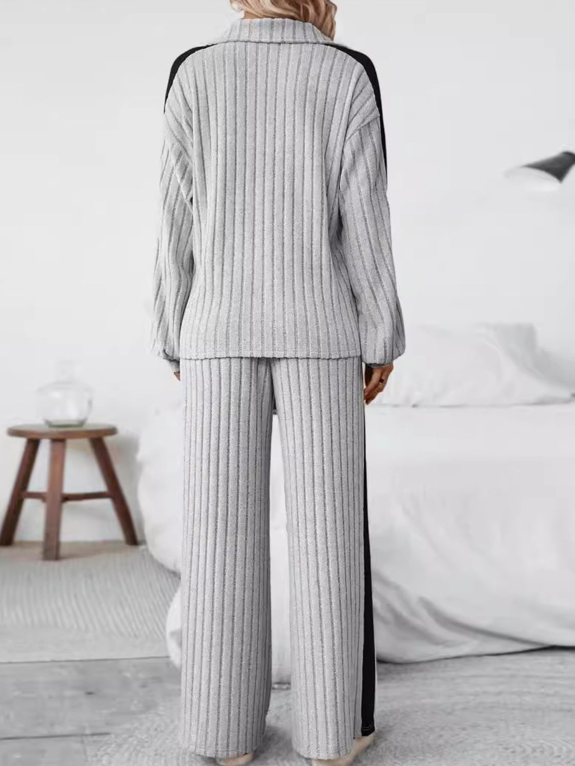 Plus Size Half Zip Long Sleeve Top and Pants Set displayed on a mannequin, featuring a stylish half zip design and comfortable fit.