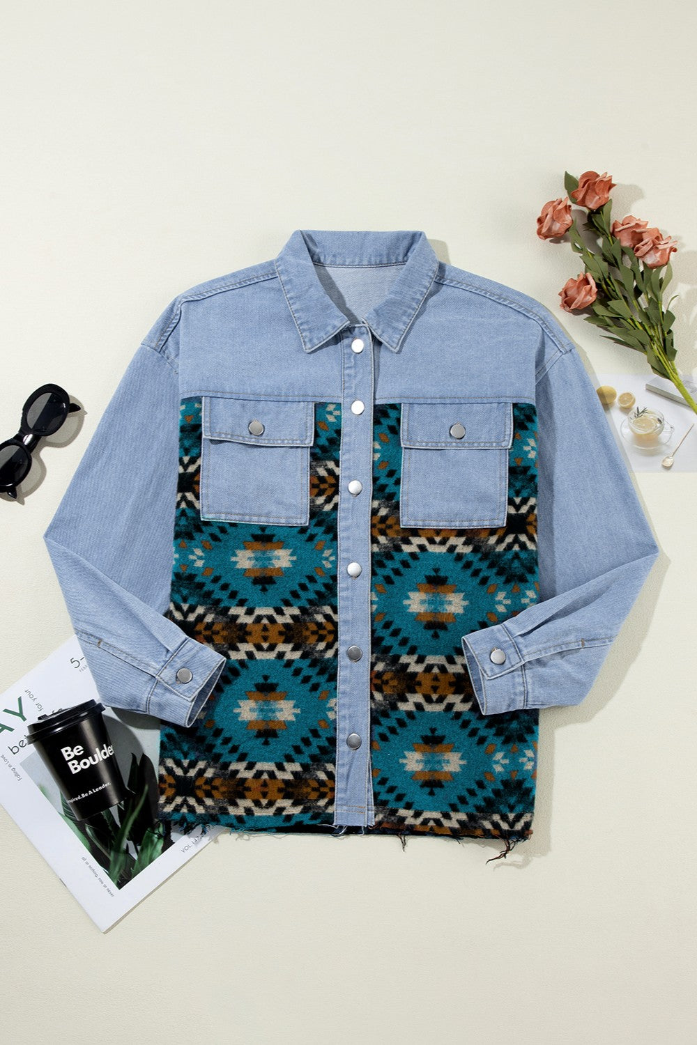 A stylish Pocketed Button Up Long Sleeve Denim Jacket featuring functional pockets and a classic design, perfect for casual and formal wear.