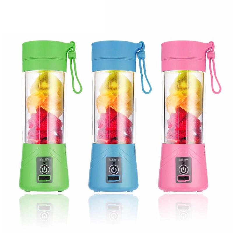 Portable Smoothie Blender in pink color, showcasing its compact design and USB charging port.