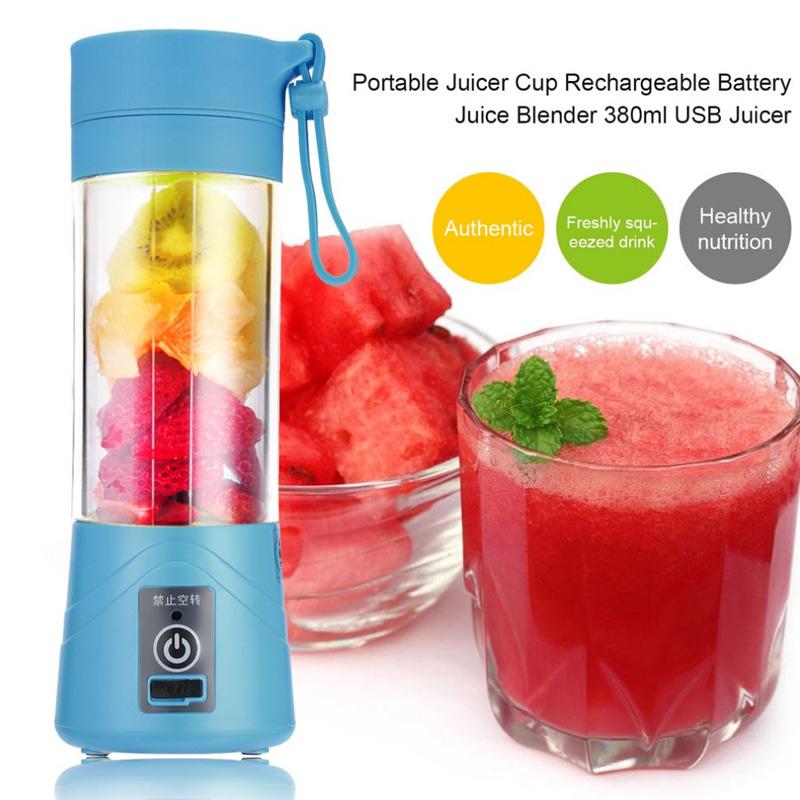 Portable Smoothie Blender in pink color, showcasing its compact design and USB charging port.