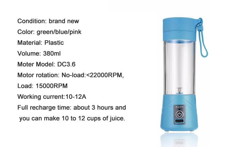 Portable Smoothie Blender in pink color, showcasing its compact design and USB charging port.