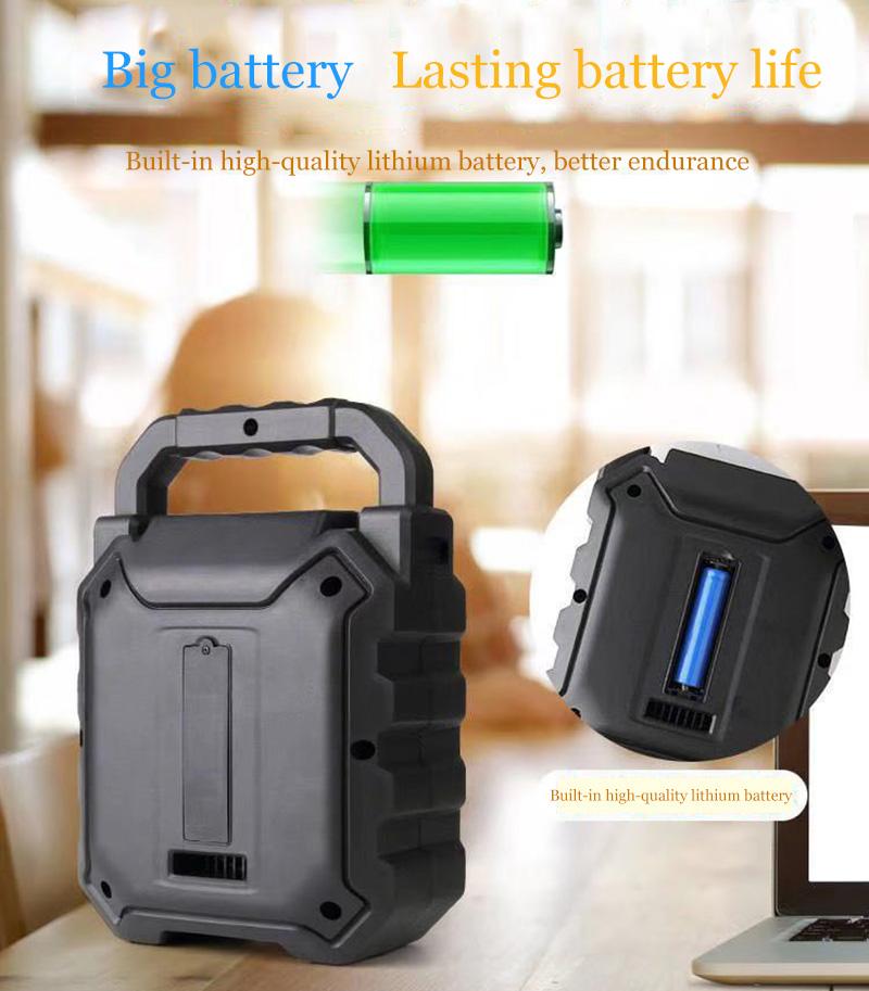 Portable Wireless Bluetooth Karaoke Speaker in three colors with LED lights, designed for outdoor use and bicycle rides.