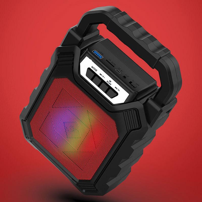 Portable Wireless Bluetooth Karaoke Speaker in three colors with LED lights, designed for outdoor use and bicycle rides.