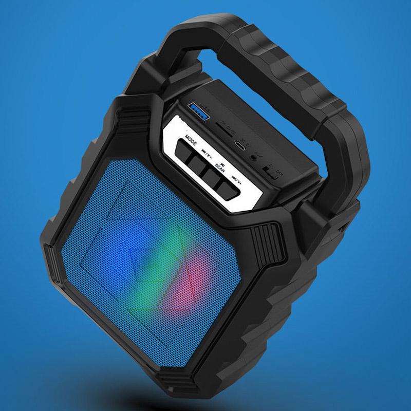 Portable Wireless Bluetooth Karaoke Speaker in three colors with LED lights, designed for outdoor use and bicycle rides.