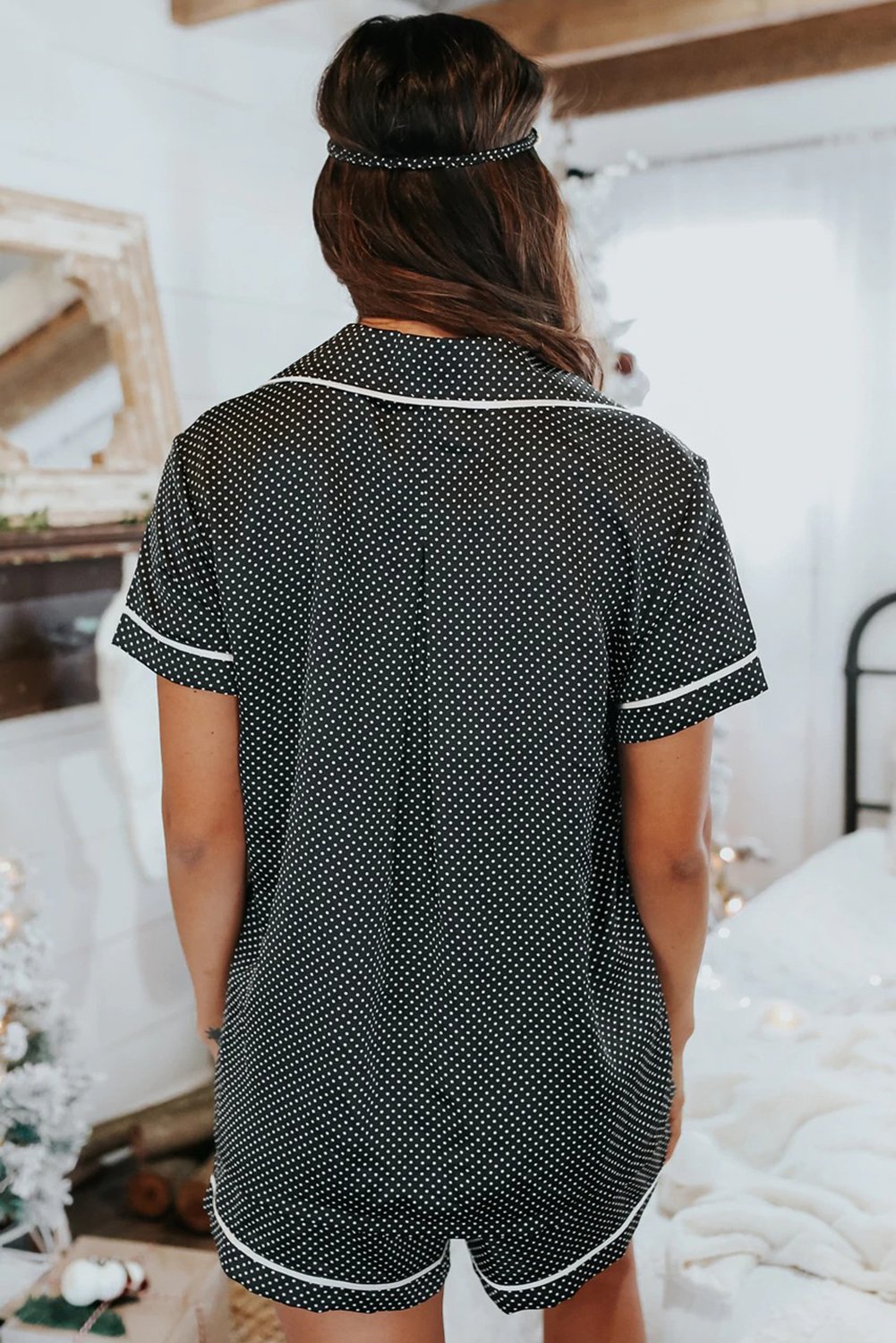 Print Satin Short Sleeve Shirt and Shorts Pajama Set featuring a chic design with a smooth satin finish, perfect for lounging and sleepwear.