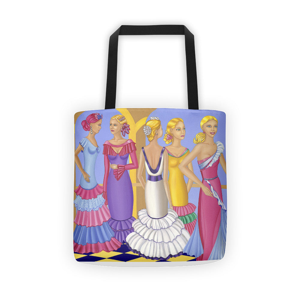 Stylish Printed Art Tote Bag by Sharon Tatem Fashions featuring dual cotton handles and vibrant design.